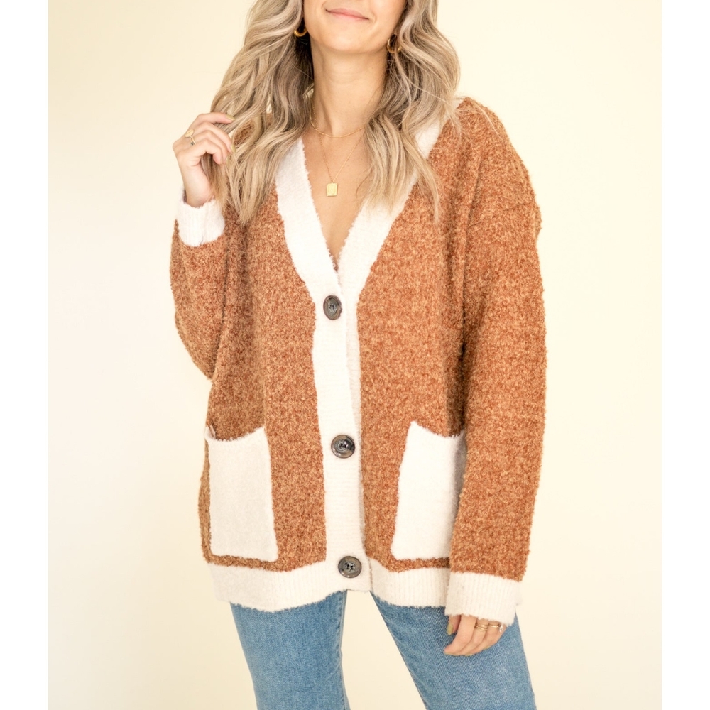PINCH Chic Fuzzy Thick Camel Cardigan - Picture 3 of 8